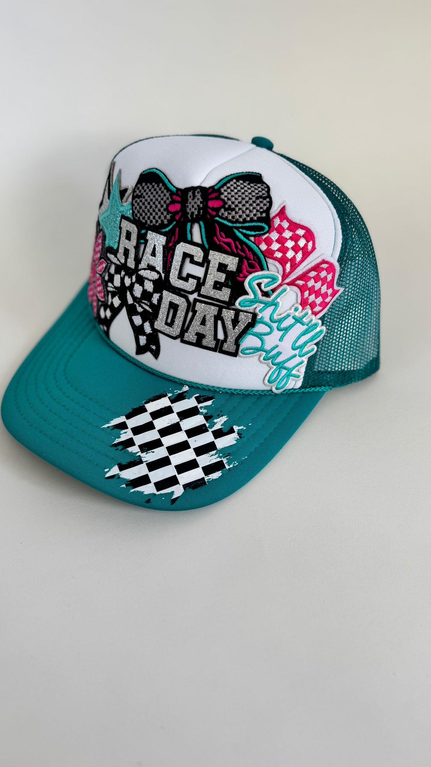 Race Day Patch collage – Teal OTTO Foam Front Snapback Trucker Hat