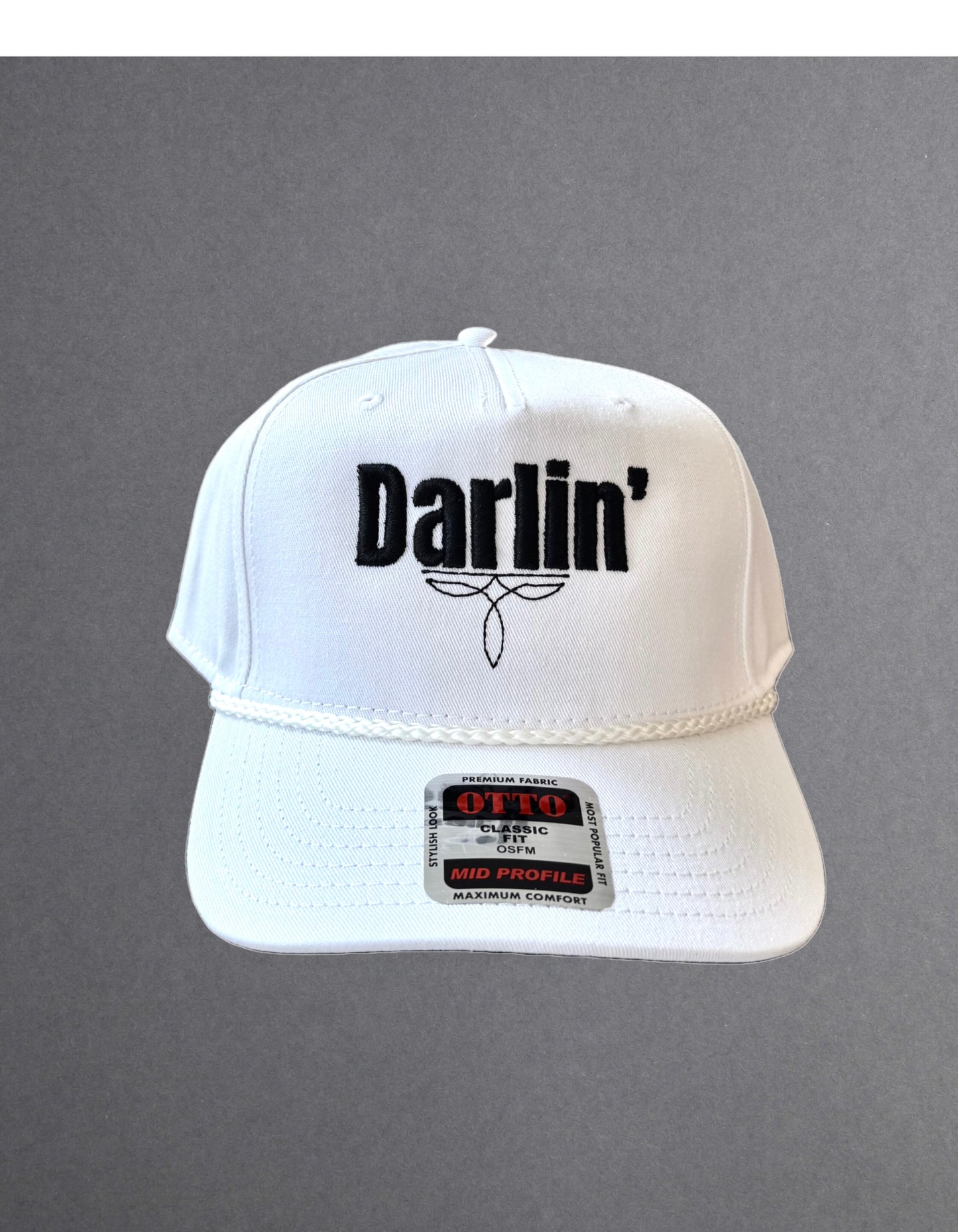 Darlin’ Hat – All White with Black Stitching