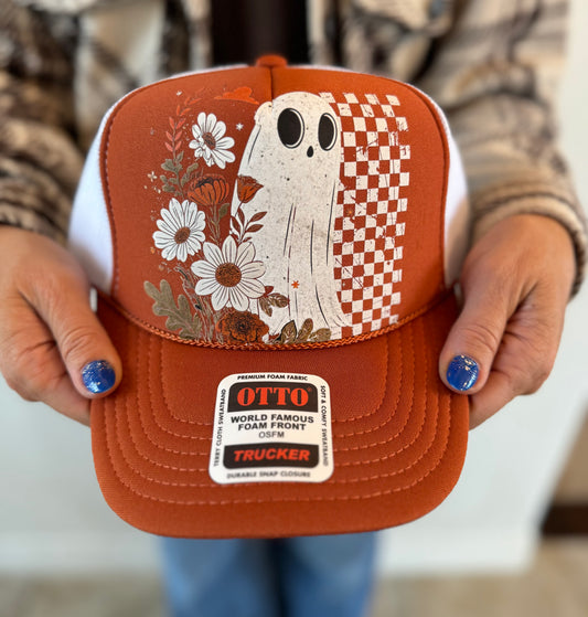 Checkered Floral ghost Fall hat