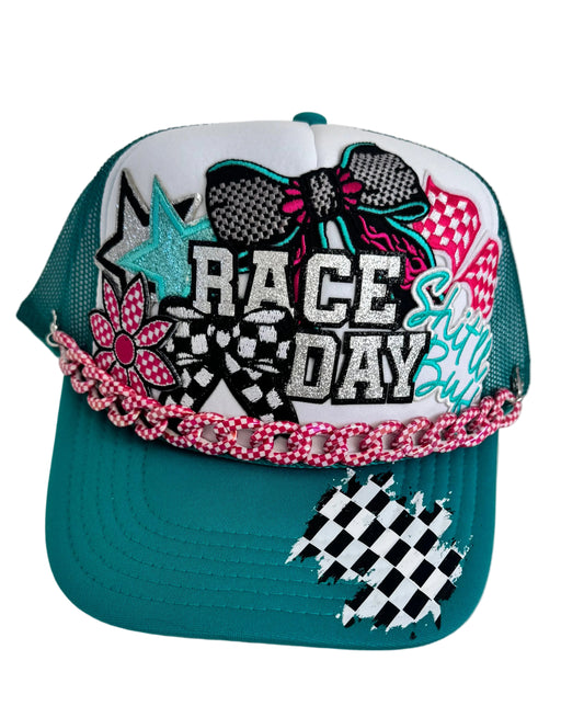 Race Day Patch collage – Teal OTTO Foam Front Snapback Trucker Hat