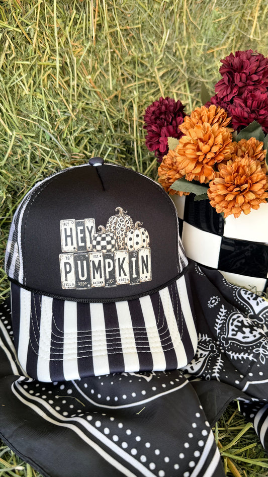 Hey Pumpkin Striped Trucker Hat