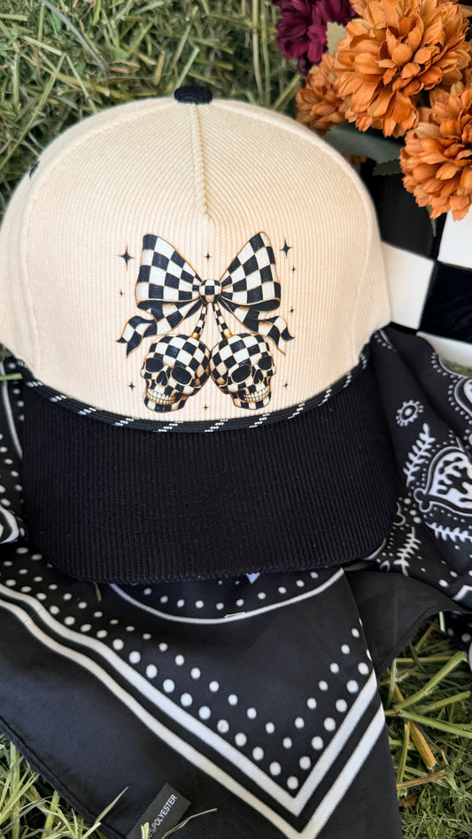 Corduroy checkered skull Trucker