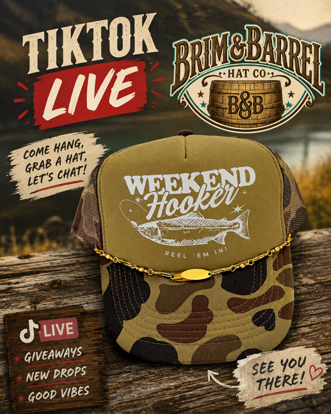 Tiktok Live -Customize "Weekend Hooker" Trucker hat with chain.