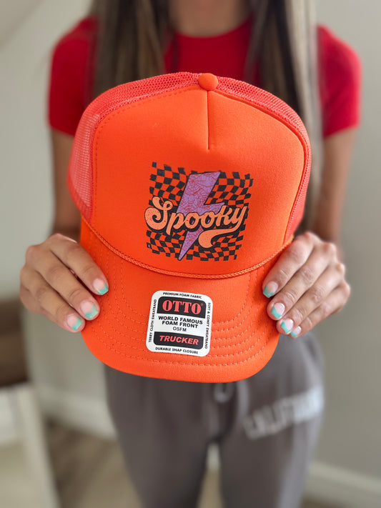 Checkered spooky Halloween inspired trucker hat
