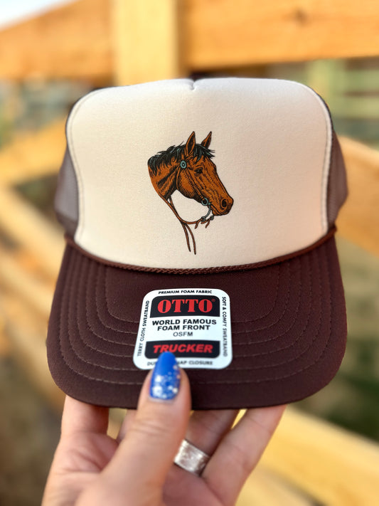 Hand drawn horse head dash western trucker hat